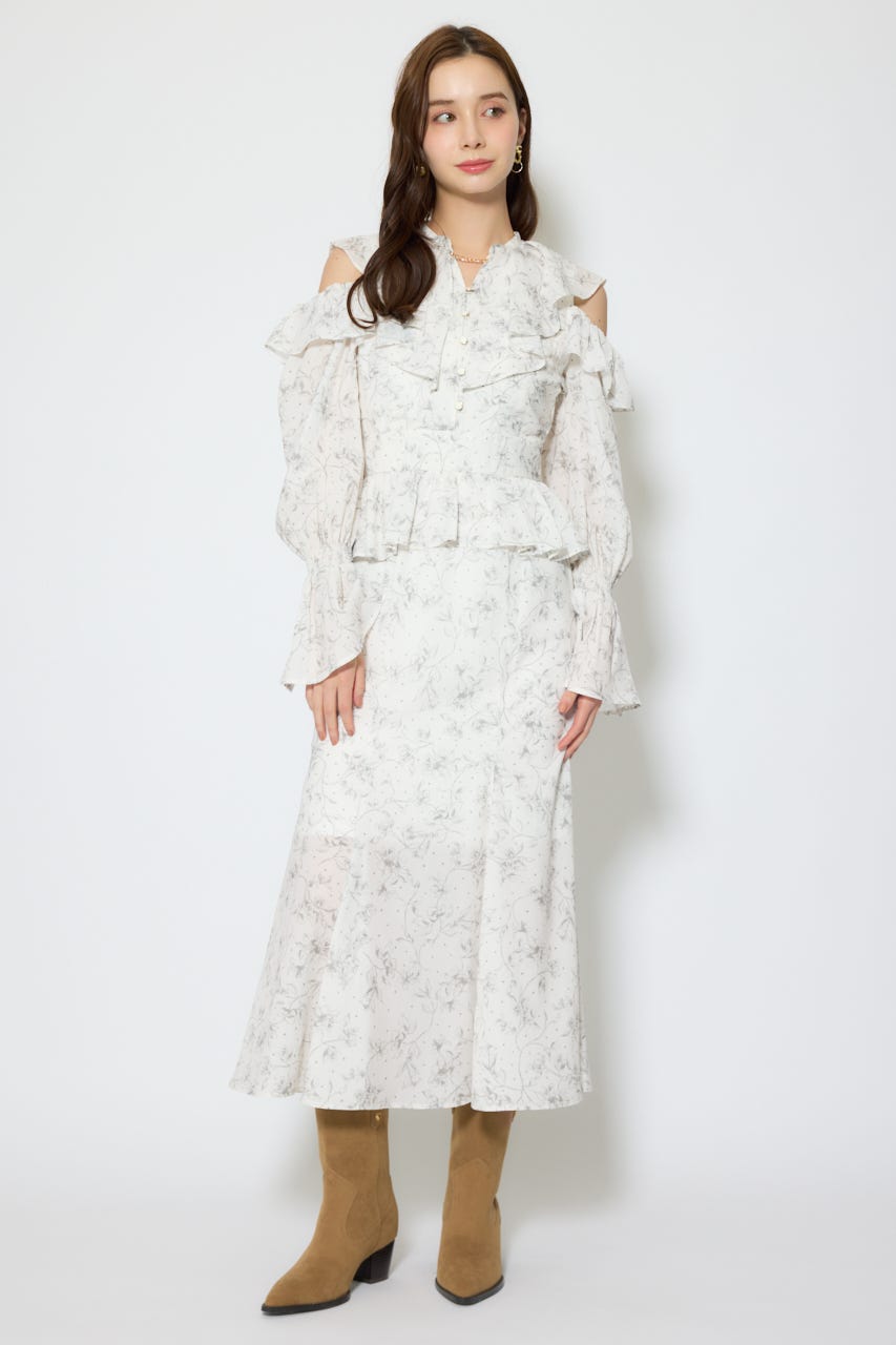 マーメイドフラワーワンピース 柄WHT S