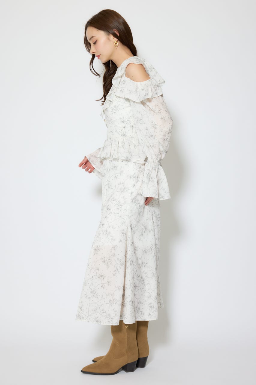 マーメイドフラワーワンピース 柄WHT S