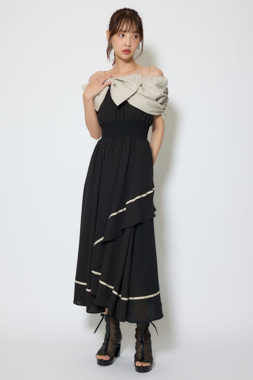 【1/25(日)23:59までSS先行予約会対象アイテム】フロントビッグリボンフレアワンピース BLK M