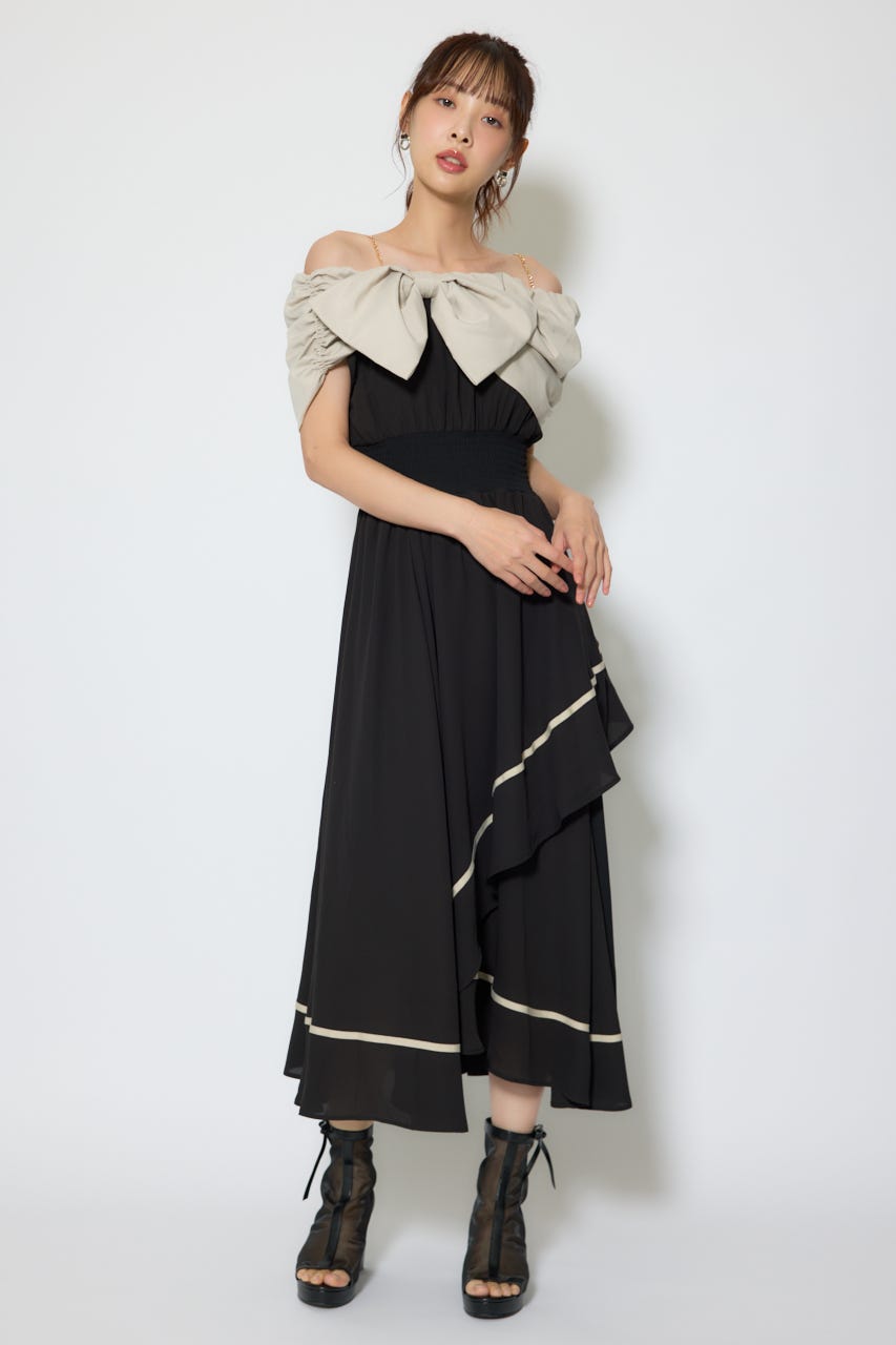 【1/25(日)23:59までSS先行予約会対象アイテム】フロントビッグリボンフレアワンピース BLK M