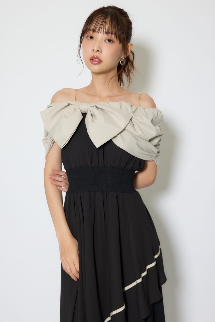 【1/25(日)23:59までSS先行予約会対象アイテム】フロントビッグリボンフレアワンピース BLK M