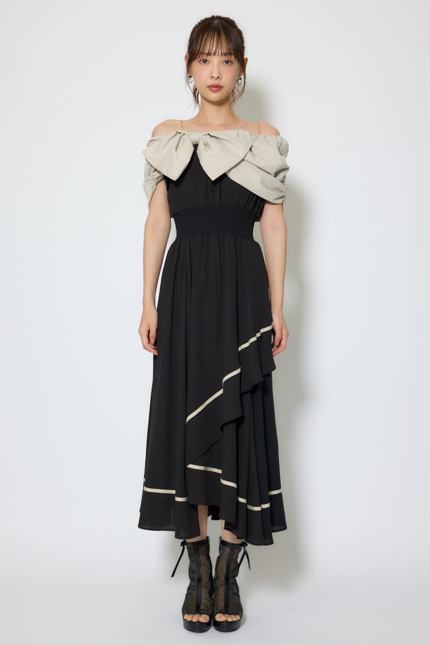 【1/25(日)23:59までSS先行予約会対象アイテム】フロントビッグリボンフレアワンピース BLK M