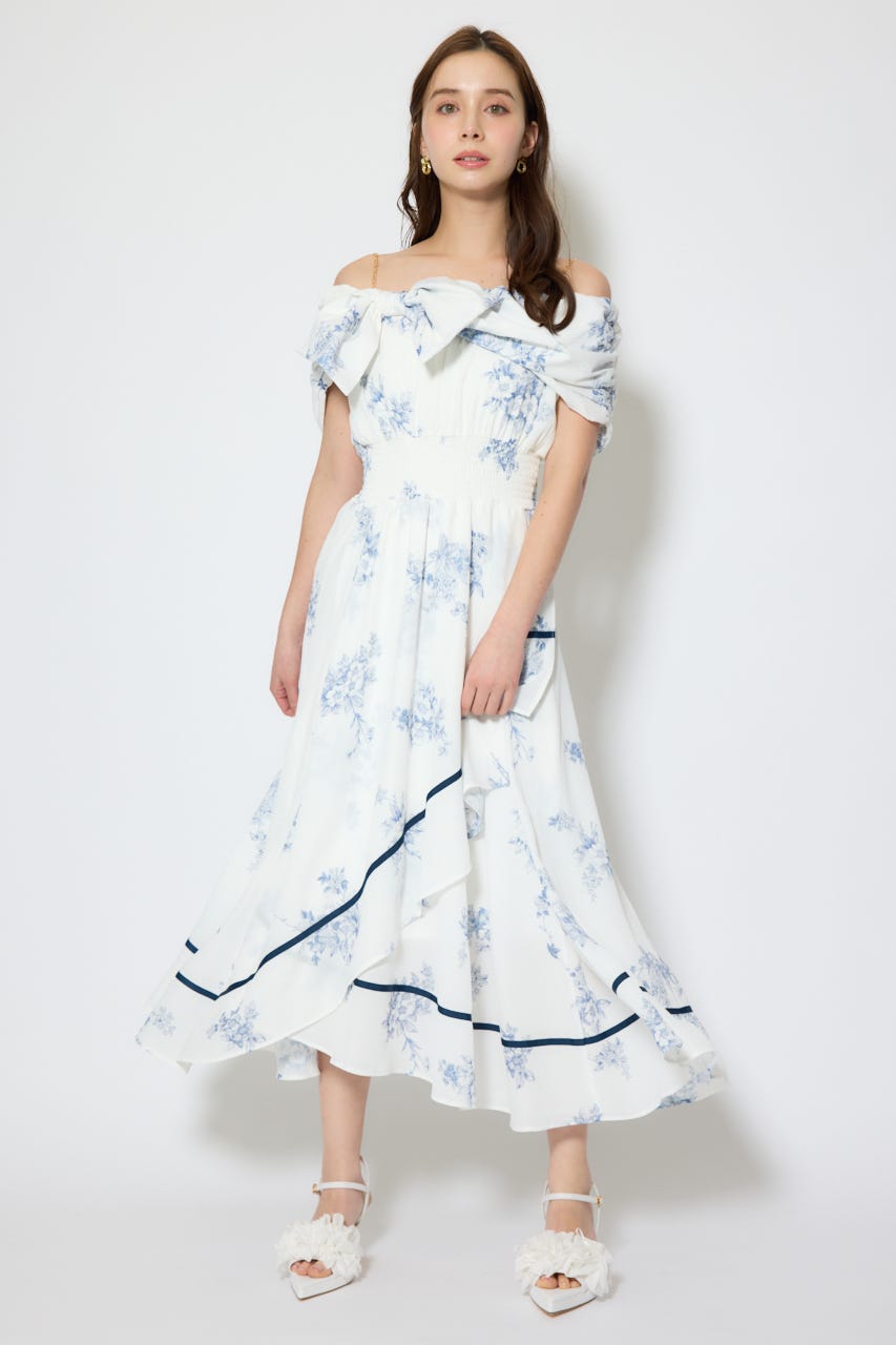 【1/25(日)23:59までSS先行予約会対象アイテム】フロントビッグリボンフレアワンピース 柄WHT M