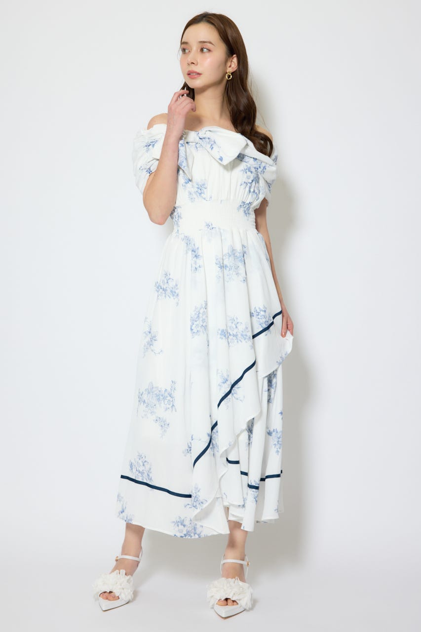 【1/25(日)23:59までSS先行予約会対象アイテム】フロントビッグリボンフレアワンピース 柄WHT M