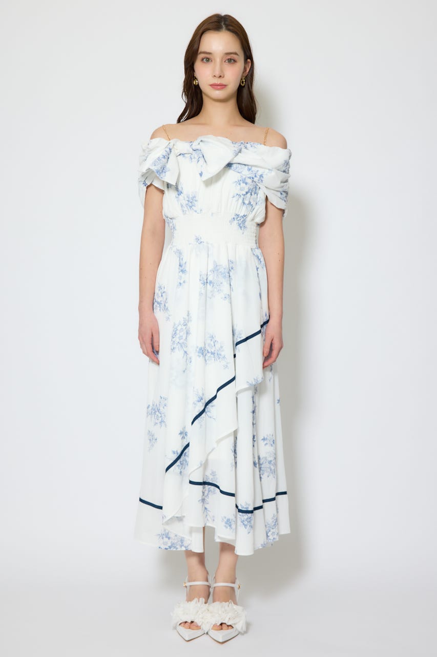 【1/25(日)23:59までSS先行予約会対象アイテム】フロントビッグリボンフレアワンピース 柄WHT M