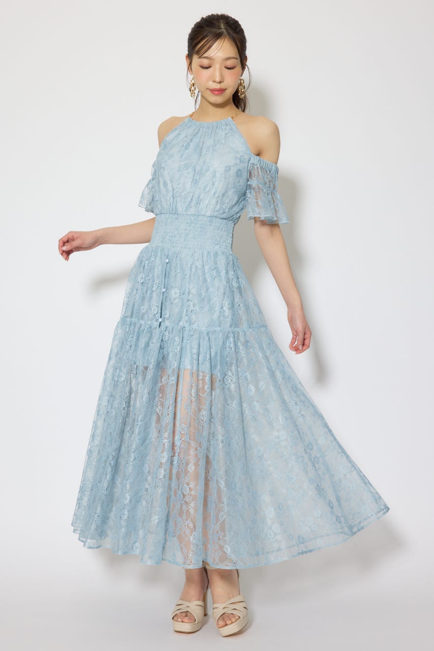 2WAYホルターネックレースロンパース BLU M