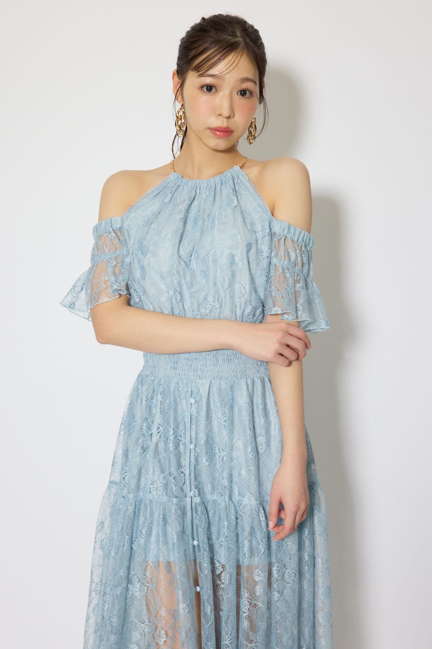 2WAYホルターネックレースロンパース BLU M