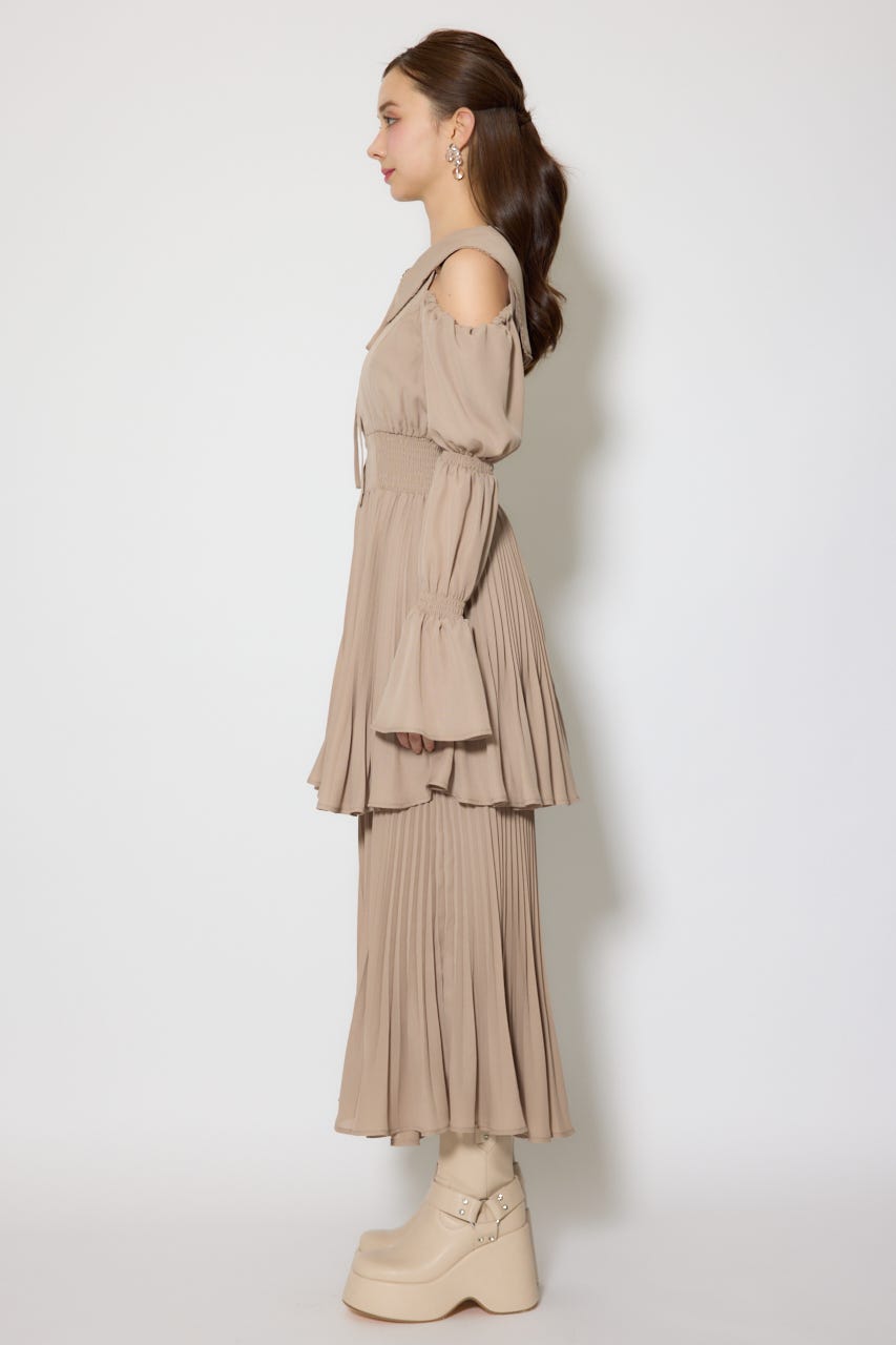 BIGカラープリーツフレアワンピース BEG FREE