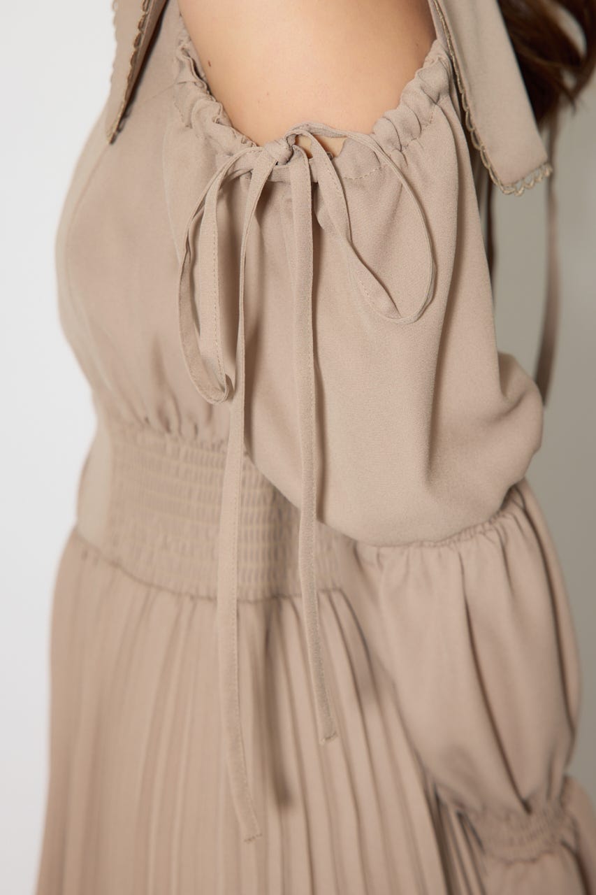 BIGカラープリーツフレアワンピース BEG FREE