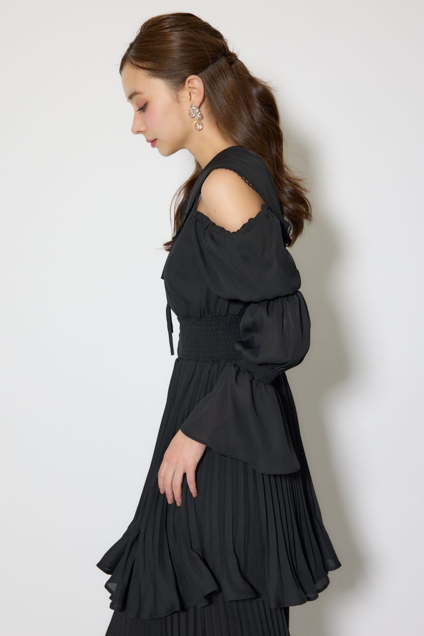 BIGカラープリーツフレアワンピース BLK FREE