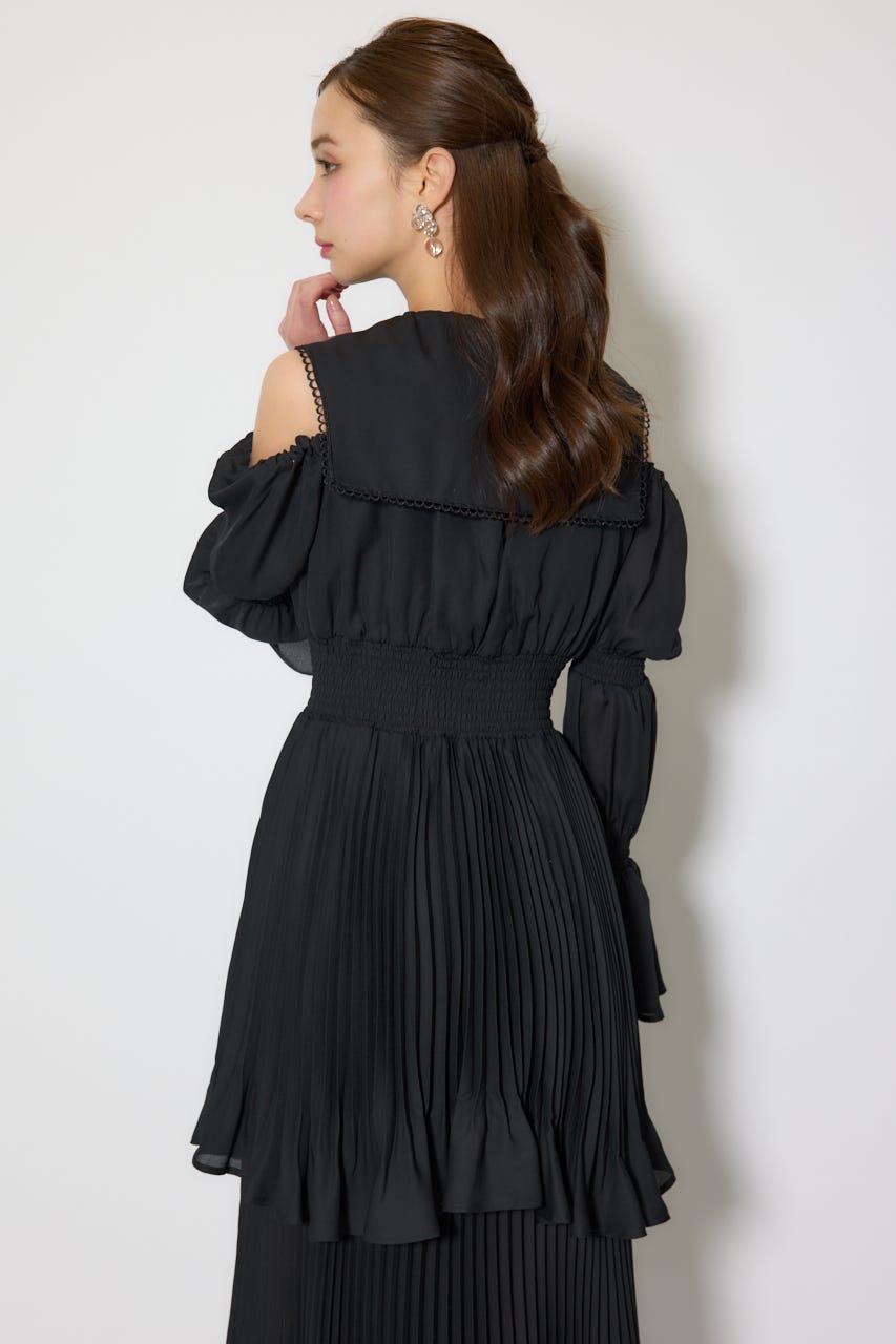 BIGカラープリーツフレアワンピース BLK FREE