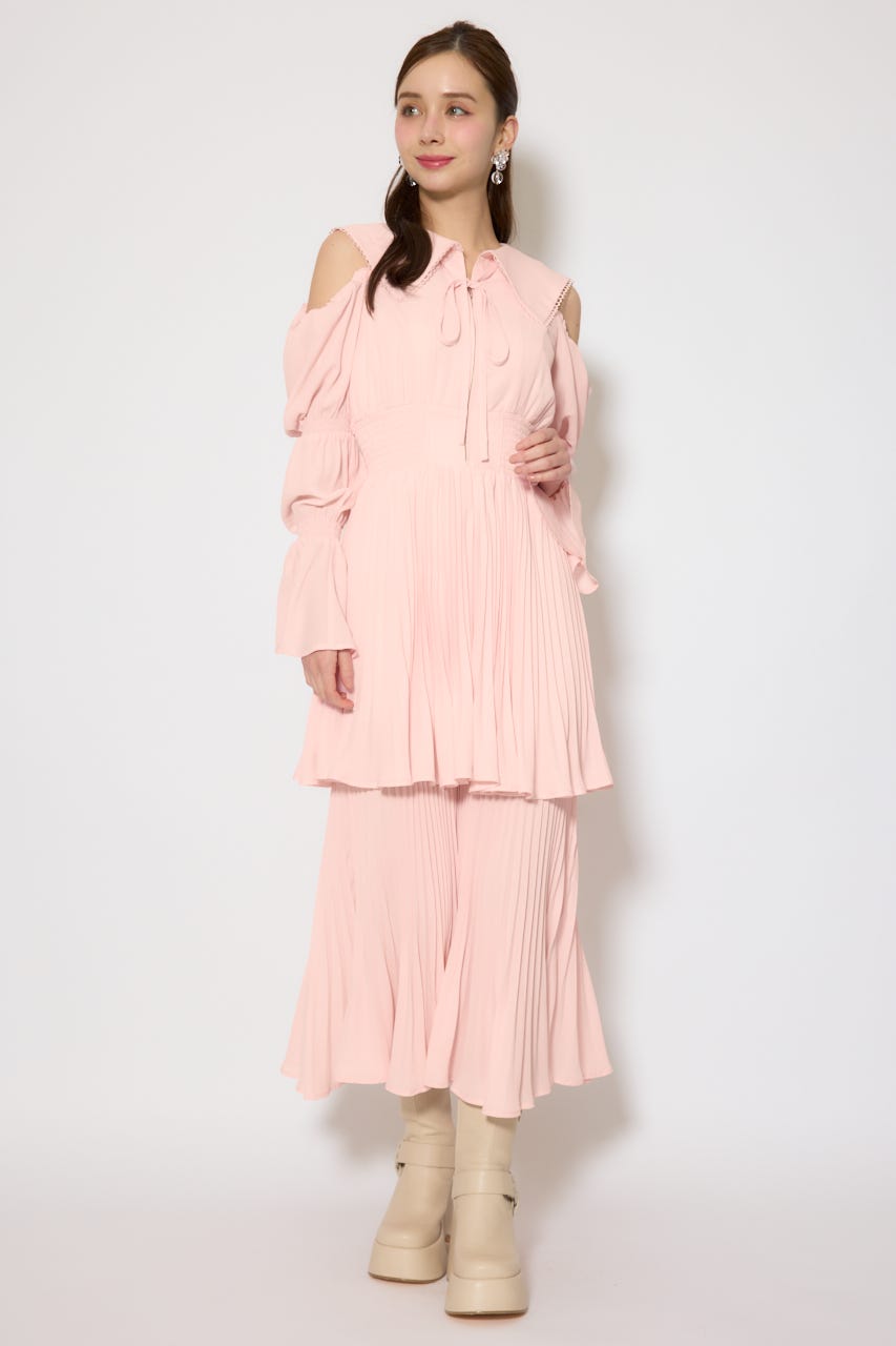 BIGカラープリーツフレアワンピース L/PNK FREE