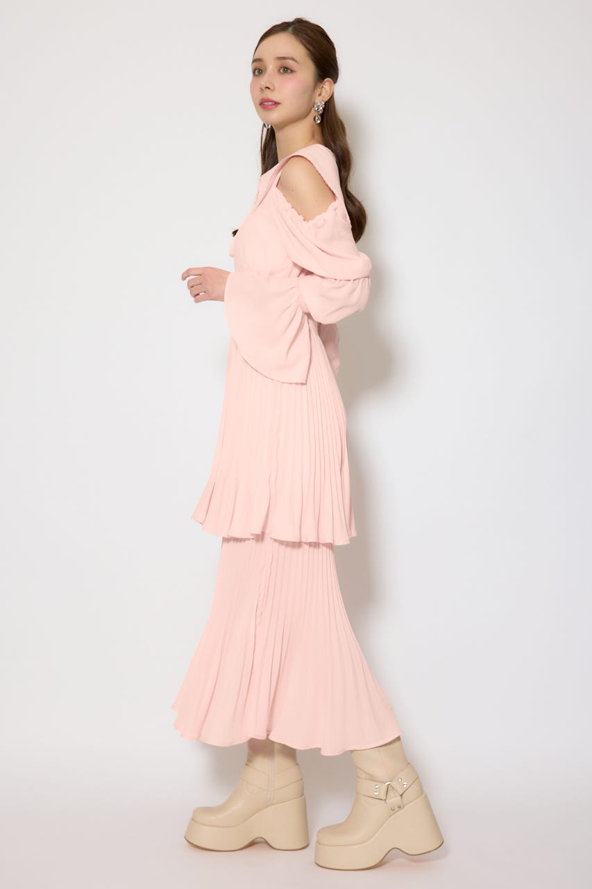 BIGカラープリーツフレアワンピース L/PNK FREE