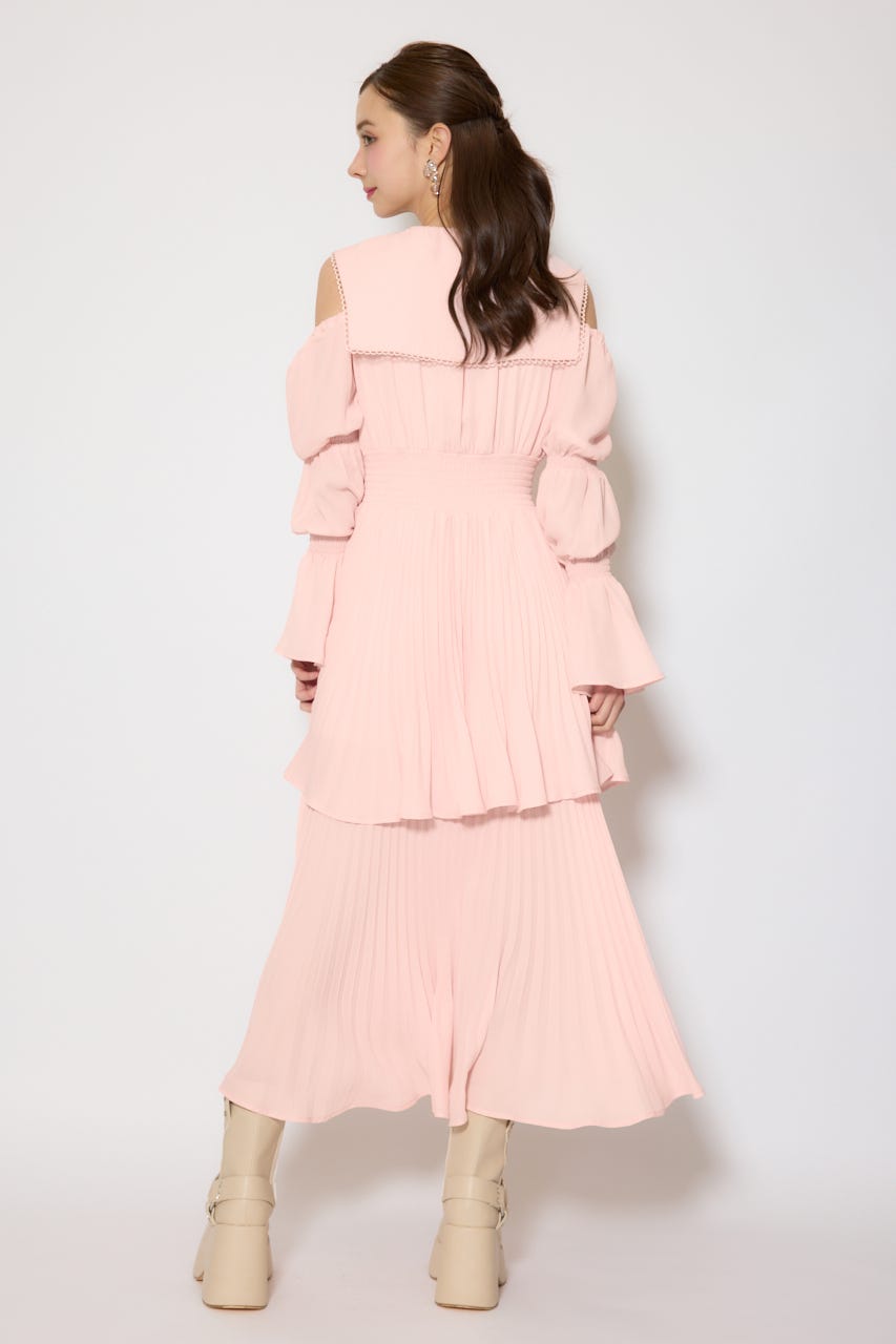 BIGカラープリーツフレアワンピース L/PNK FREE