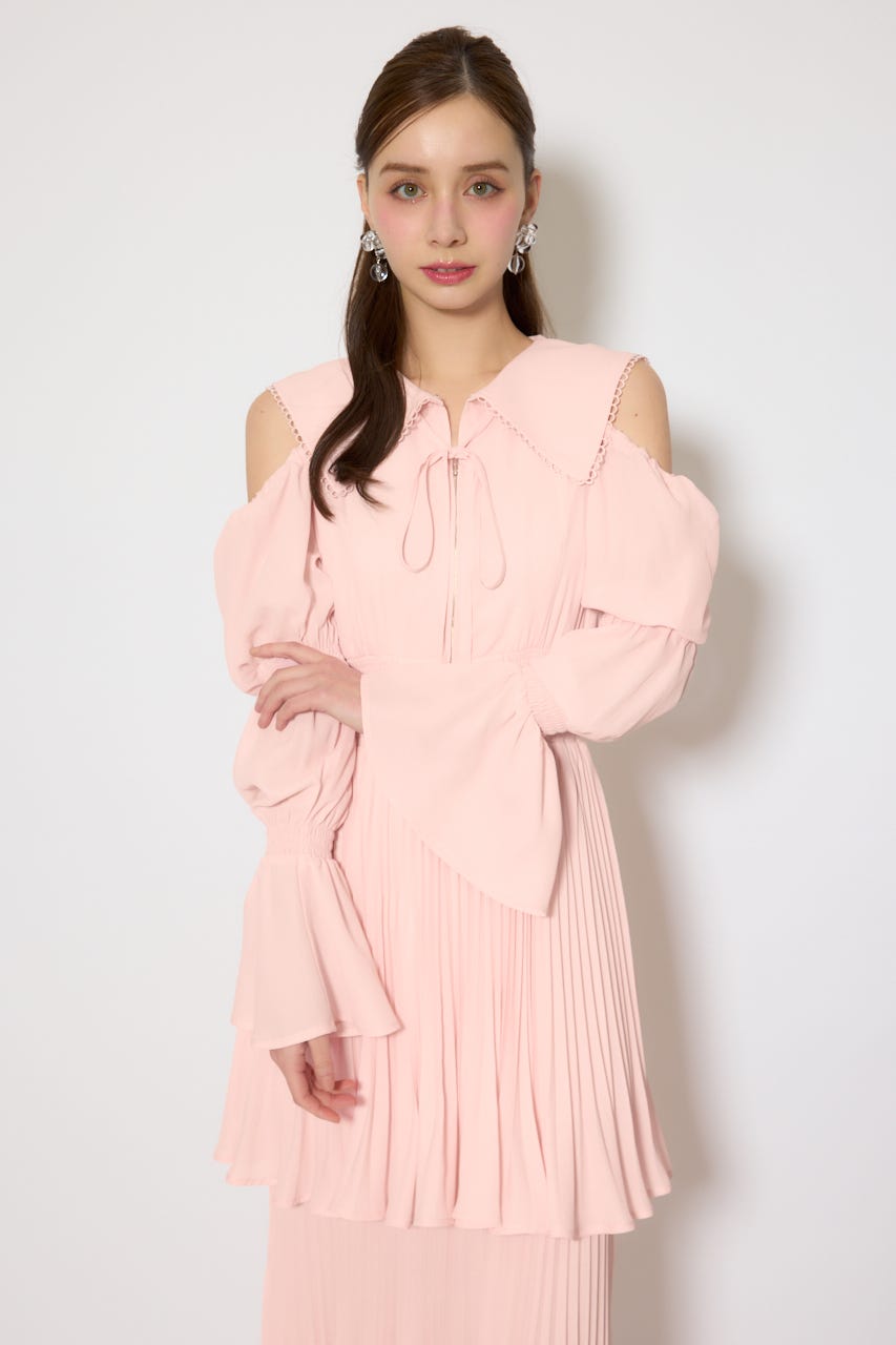 BIGカラープリーツフレアワンピース L/PNK FREE