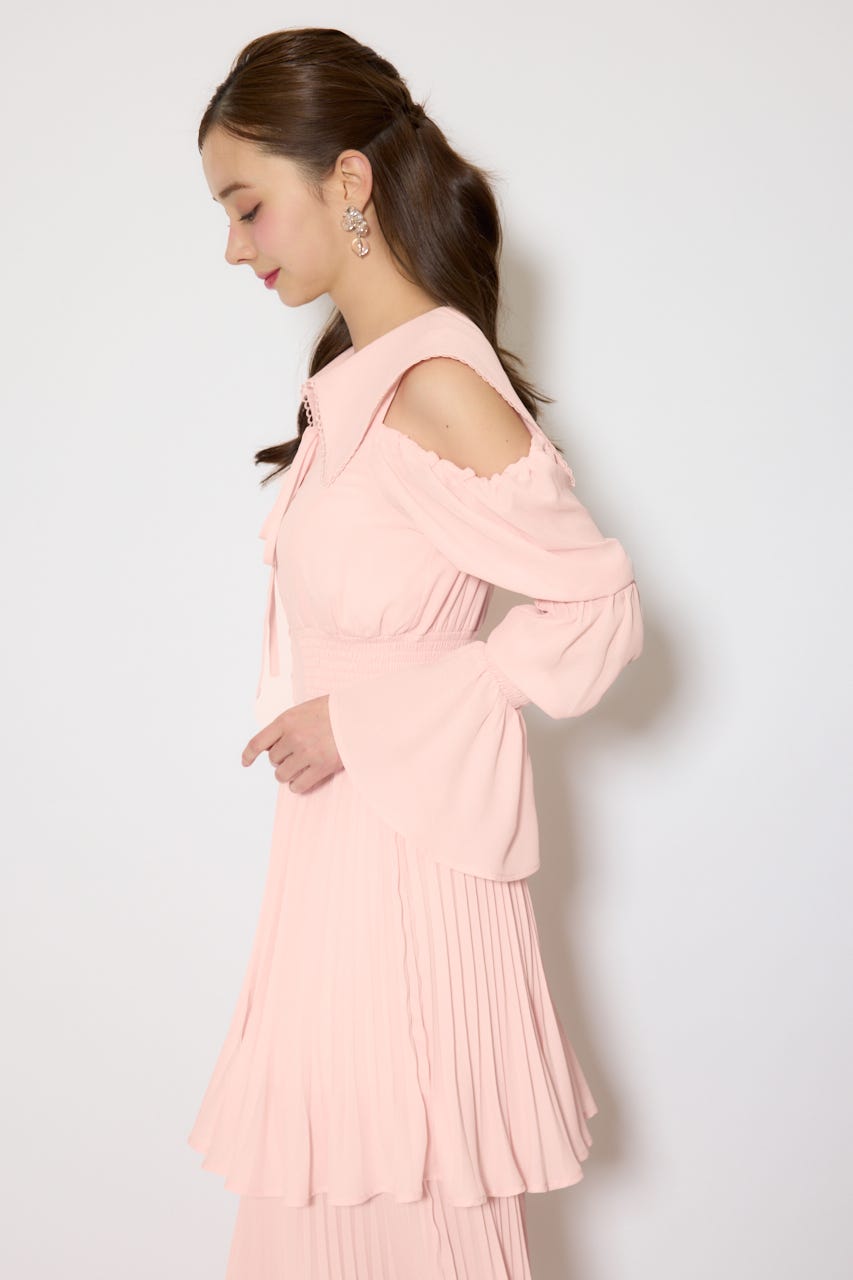 BIGカラープリーツフレアワンピース L/PNK FREE