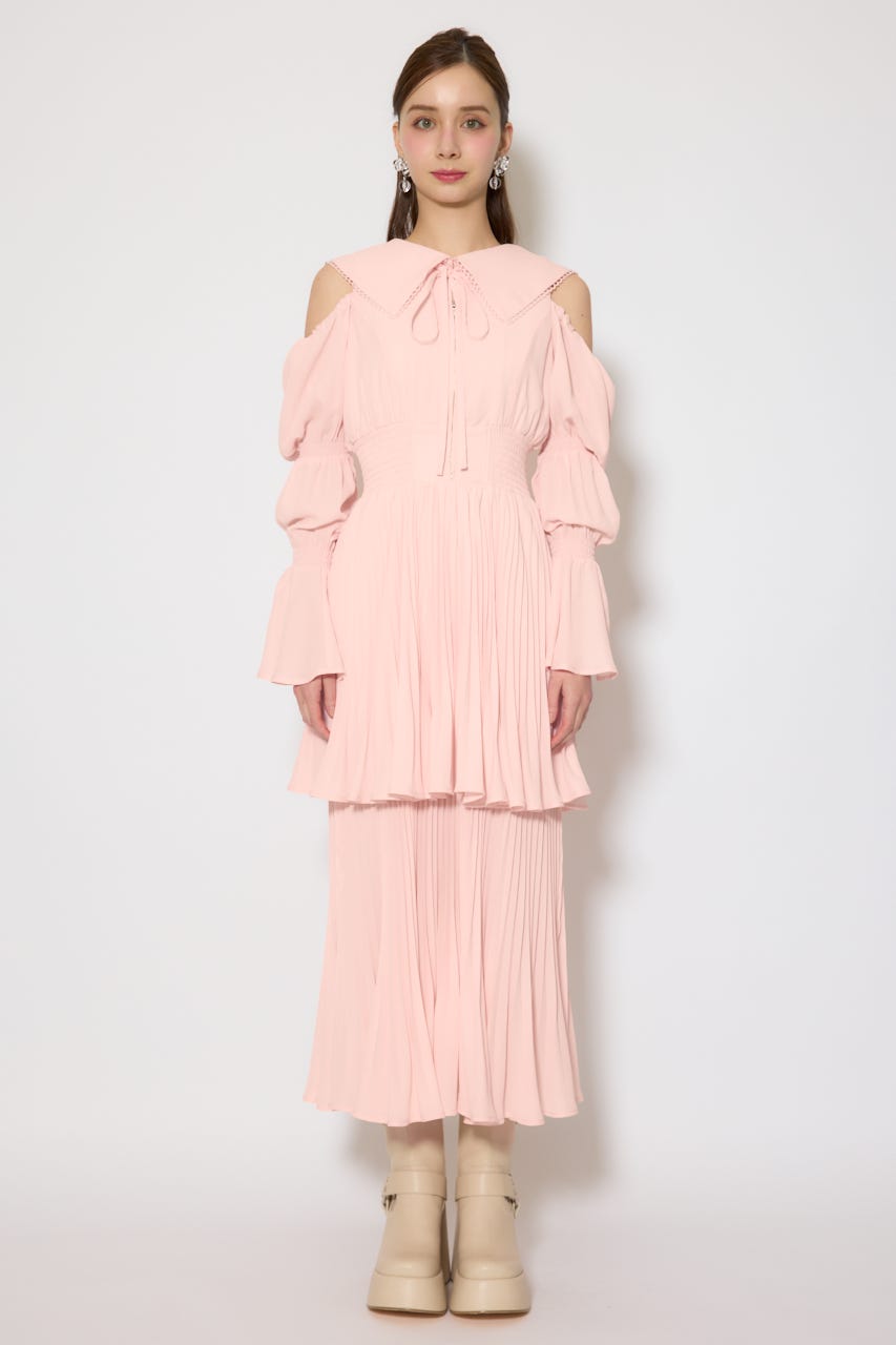 BIGカラープリーツフレアワンピース L/PNK FREE