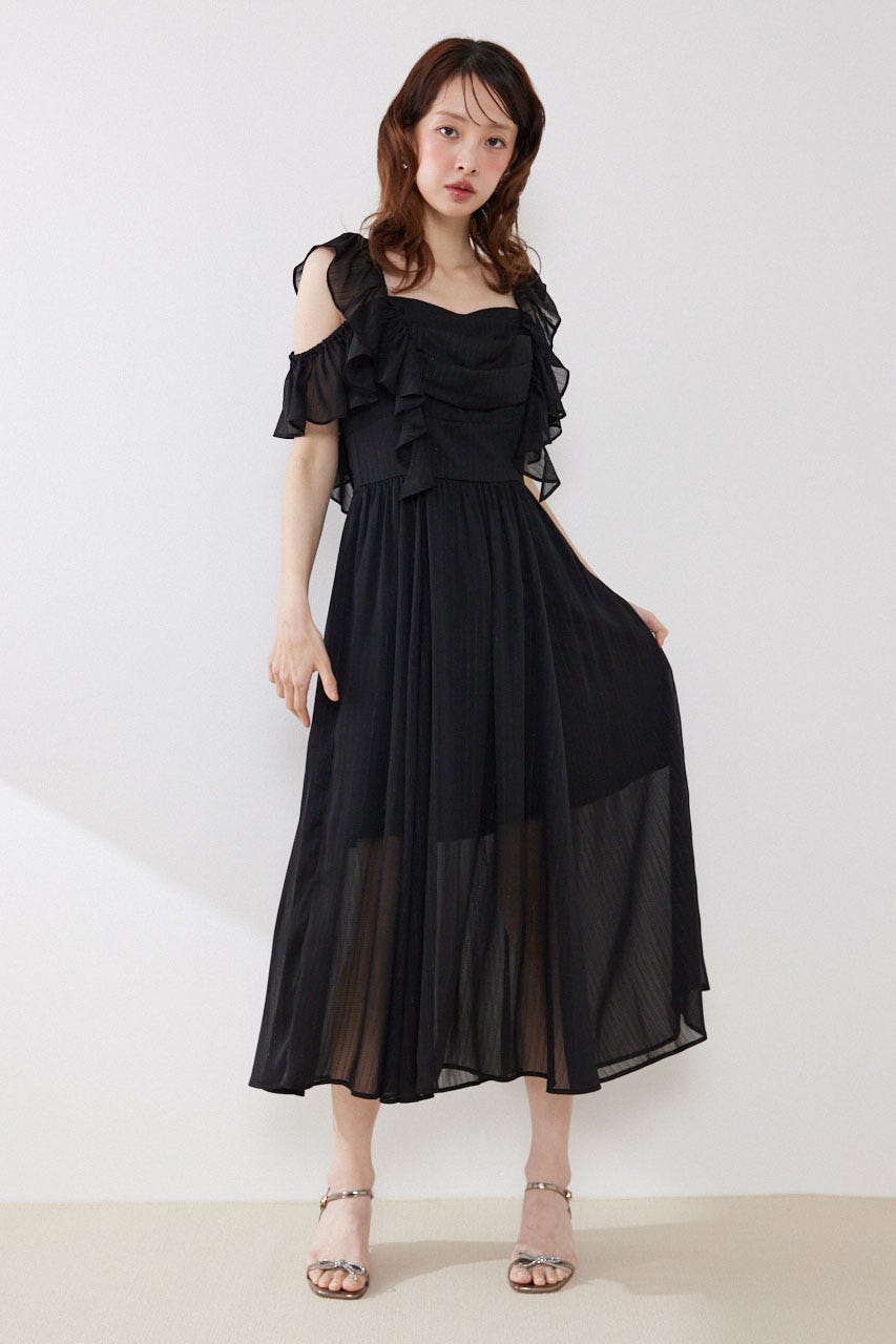 フロントドレープフレアワンピース BLK M
