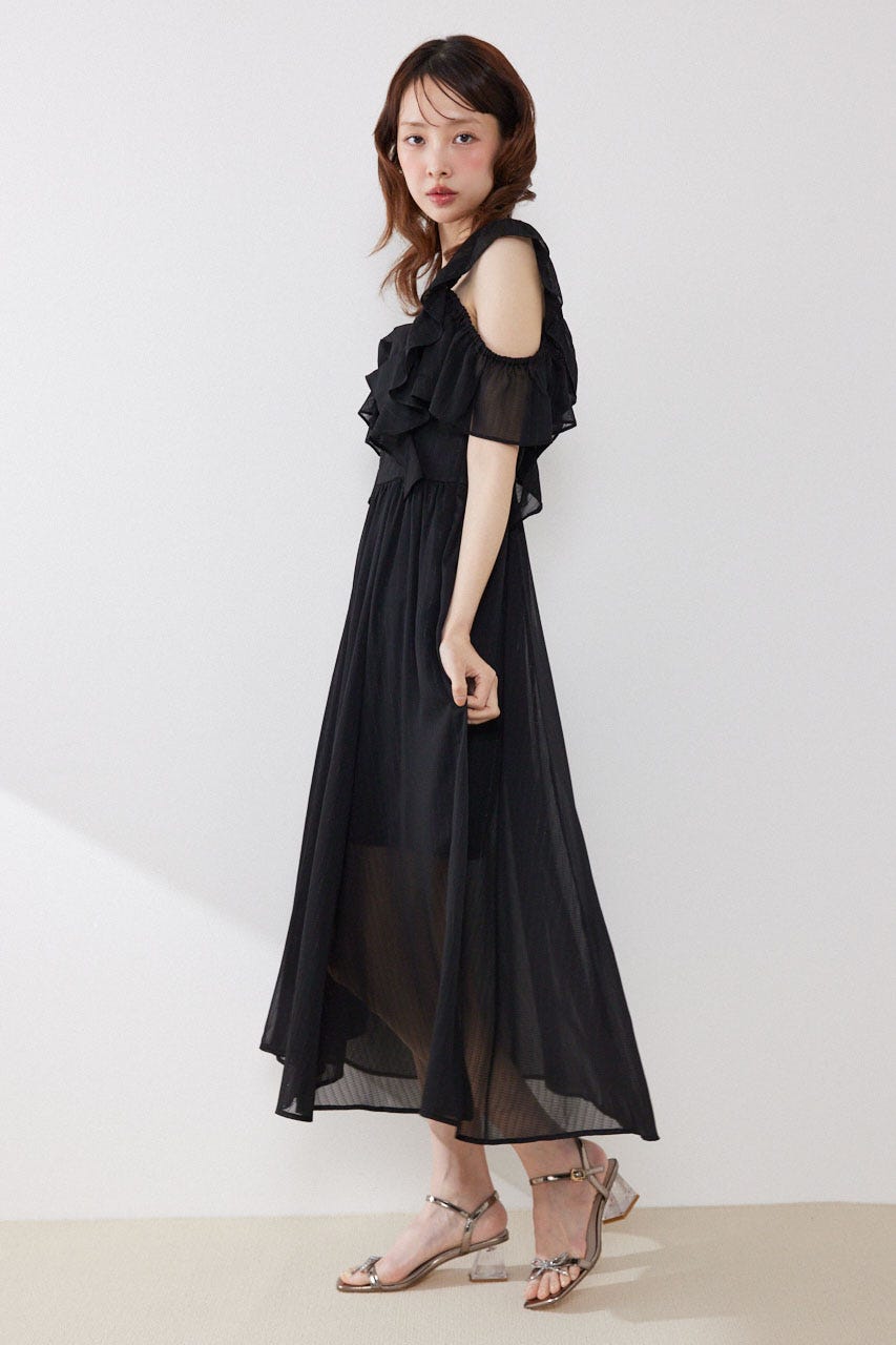 フロントドレープフレアワンピース BLK M