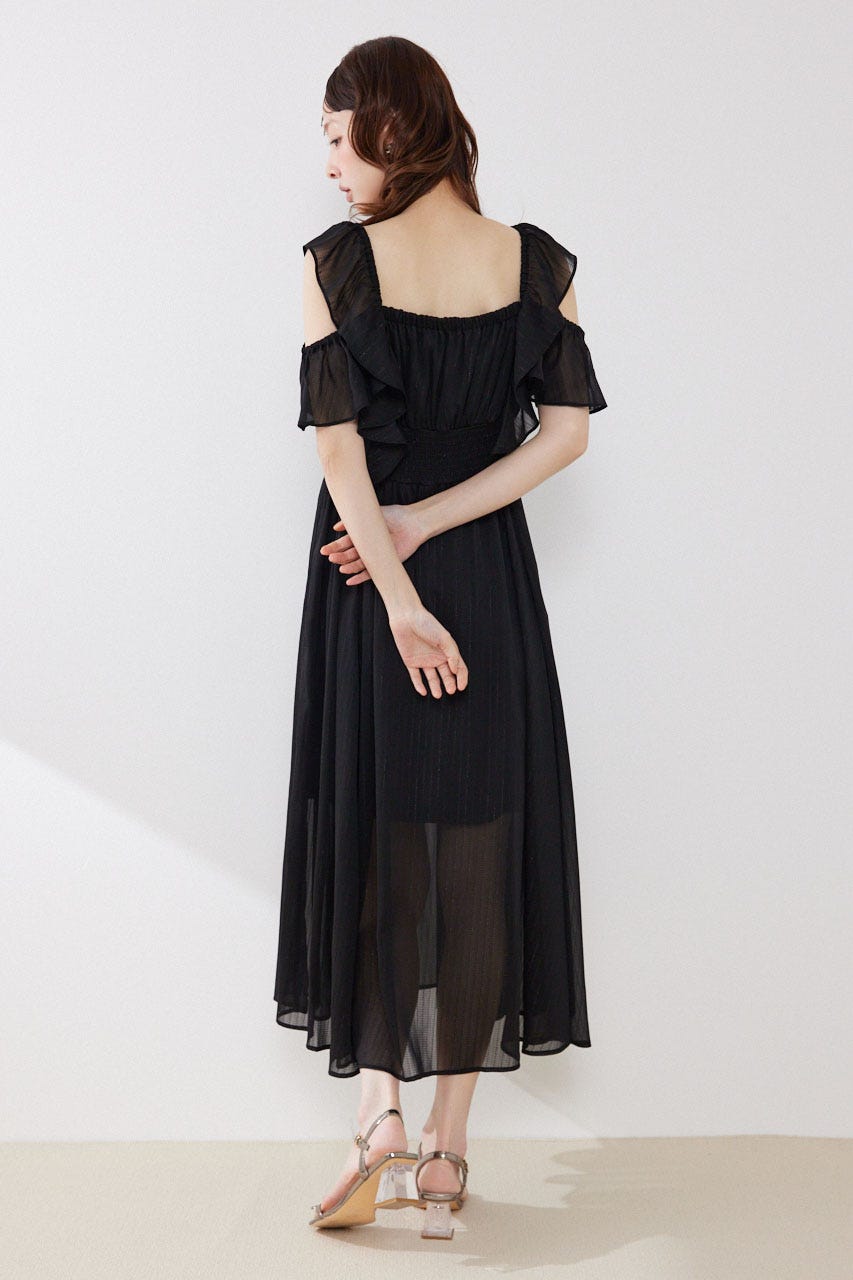 フロントドレープフレアワンピース BLK M