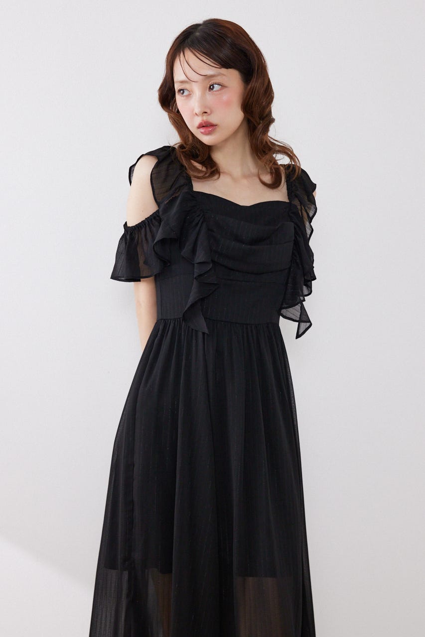 フロントドレープフレアワンピース BLK M