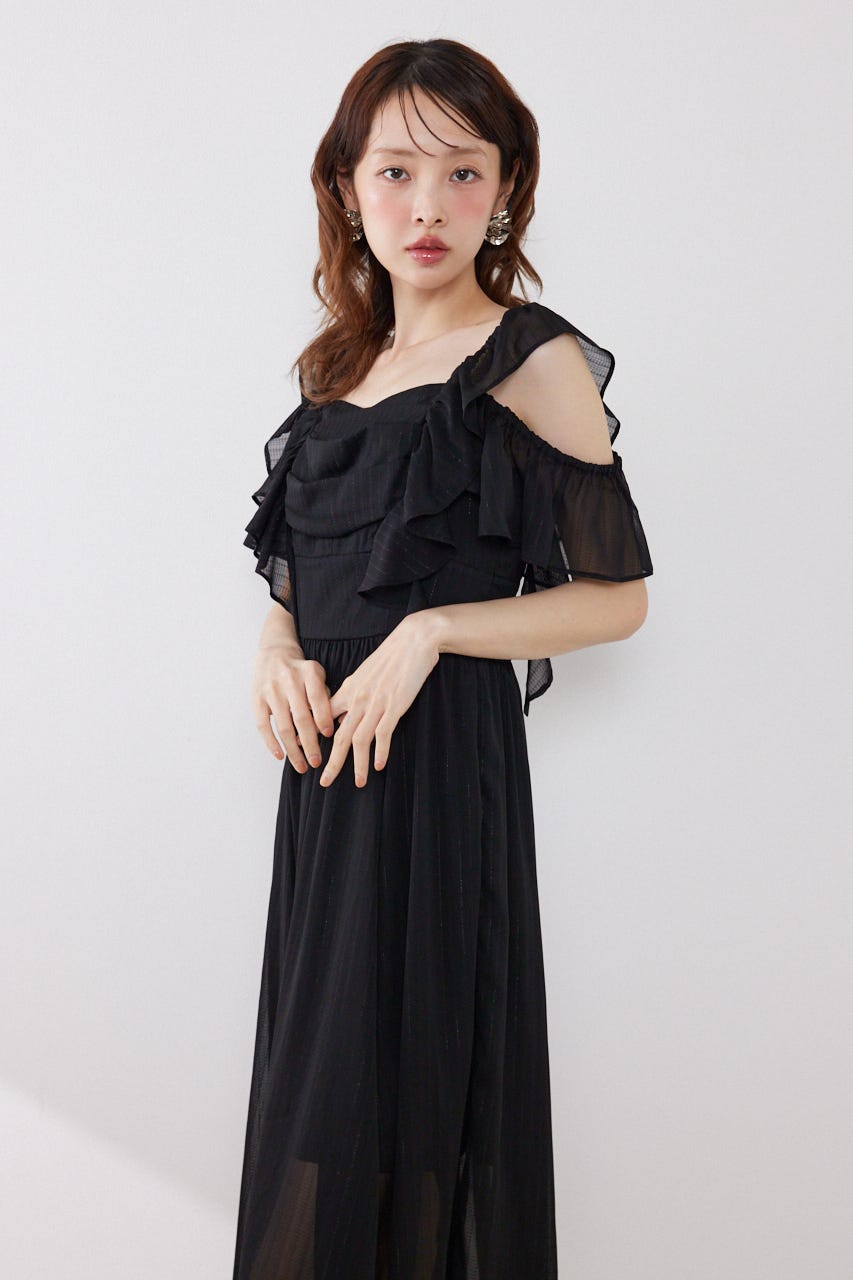フロントドレープフレアワンピース BLK M
