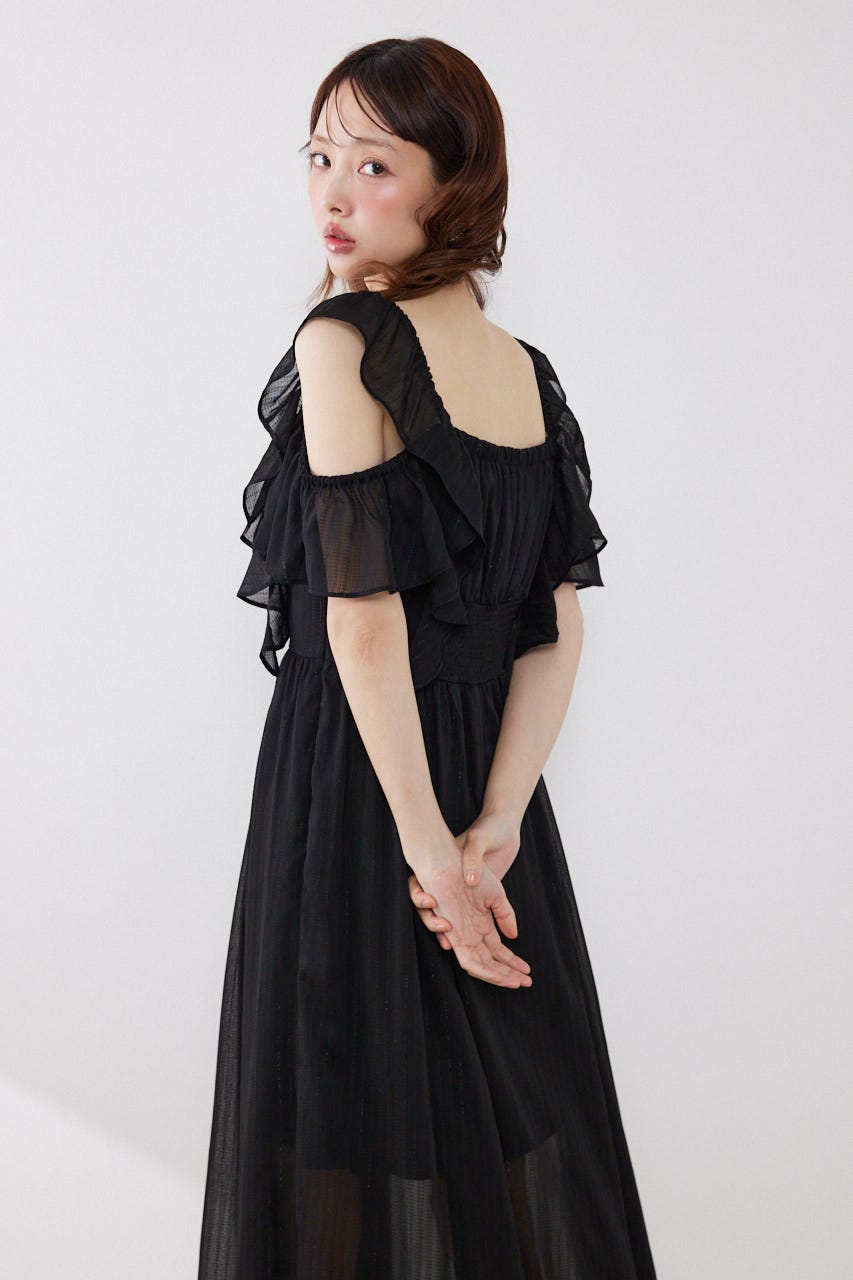 フロントドレープフレアワンピース BLK M