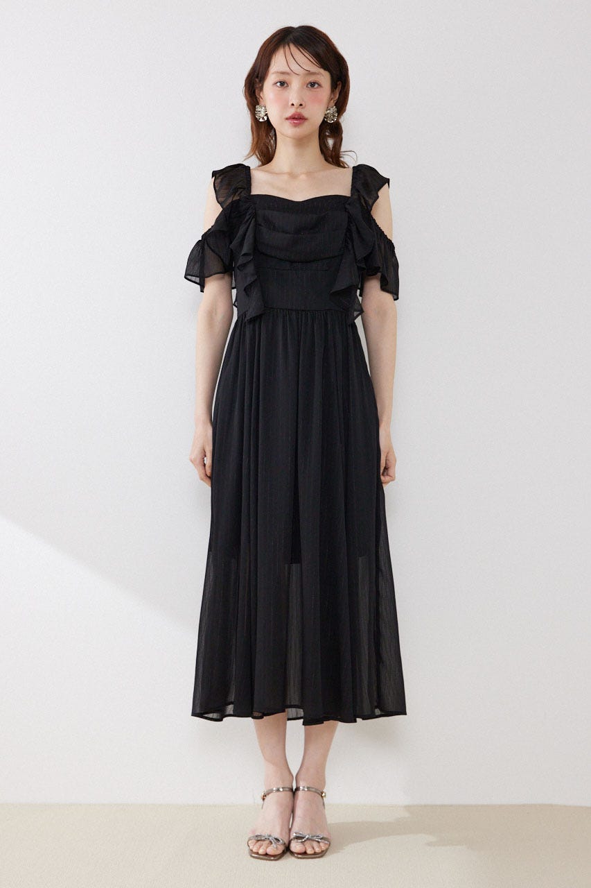 フロントドレープフレアワンピース BLK M