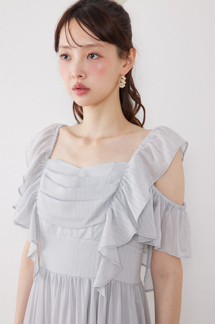 フロントドレープフレアワンピース L/BLU M