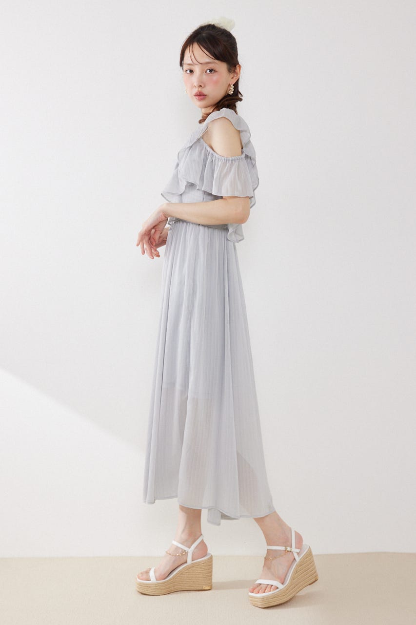 フロントドレープフレアワンピース L/BLU M