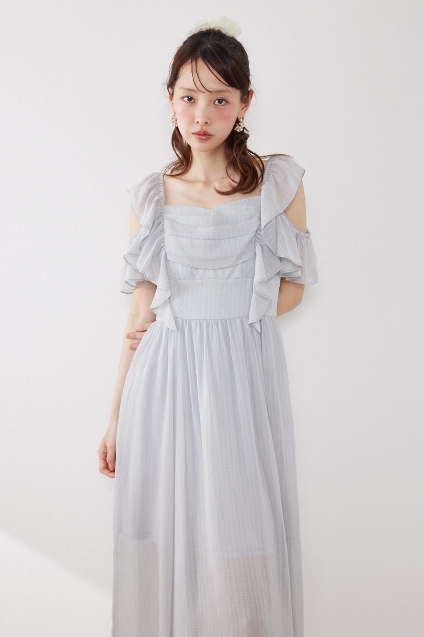 フロントドレープフレアワンピース L/BLU M