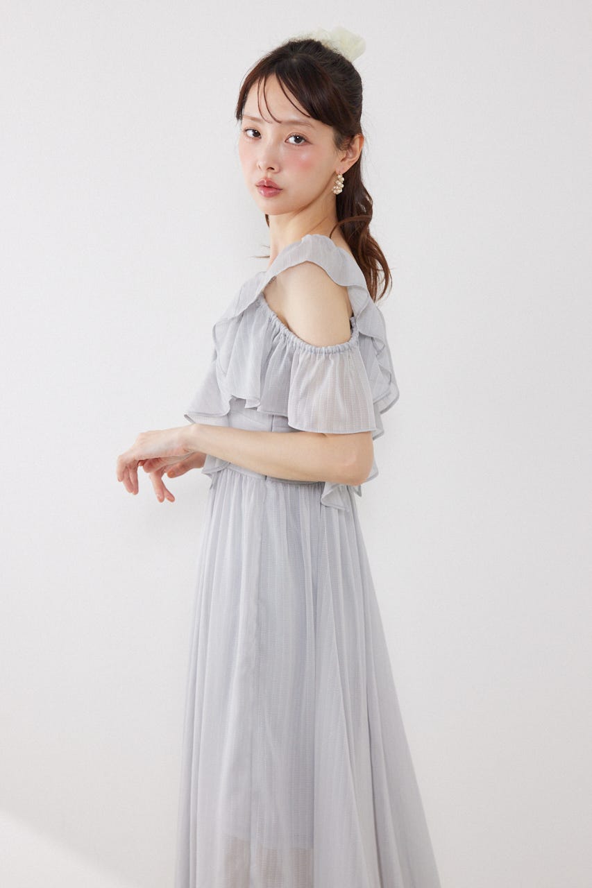 フロントドレープフレアワンピース L/BLU M