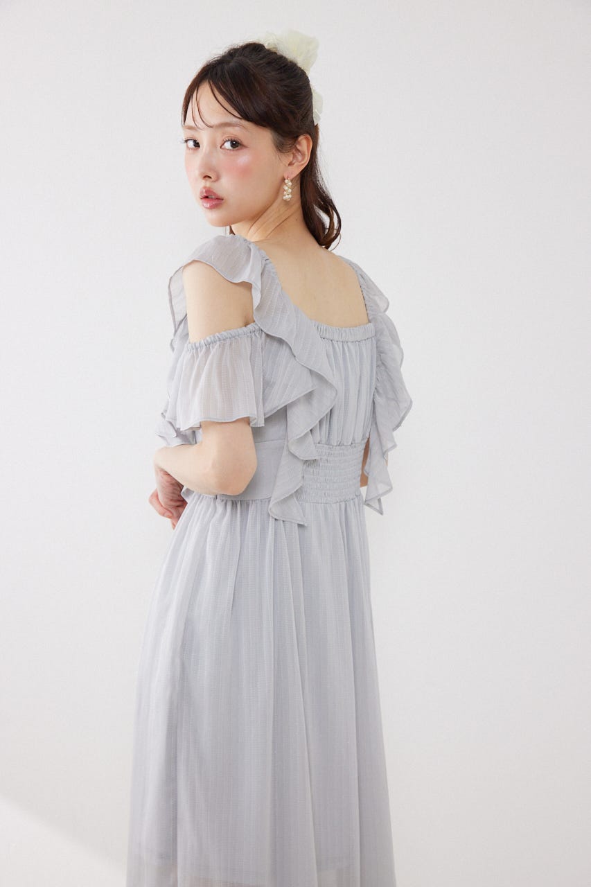 フロントドレープフレアワンピース L/BLU M