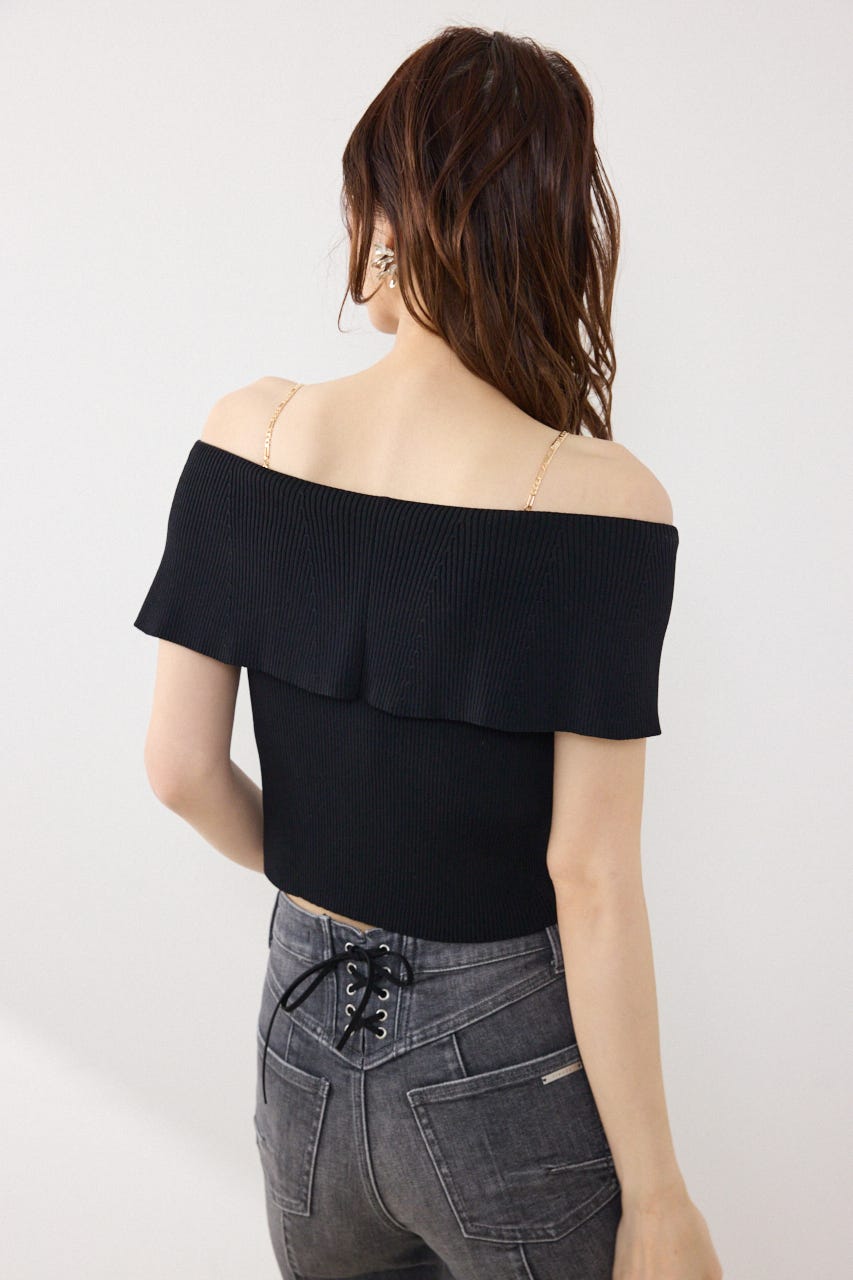 レースアップオフショルニットトップス BLK FREE
