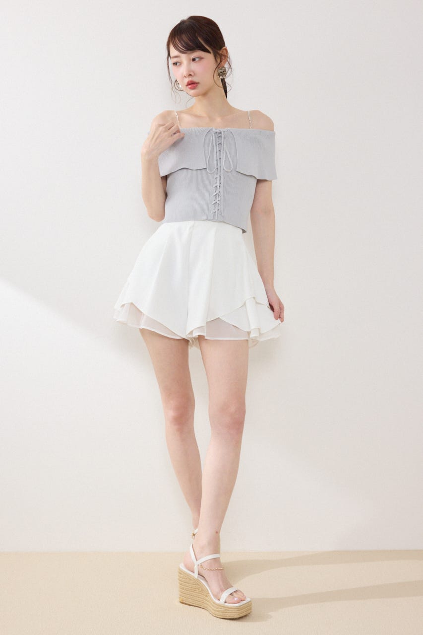 レースアップオフショルニットトップス L/BLU FREE