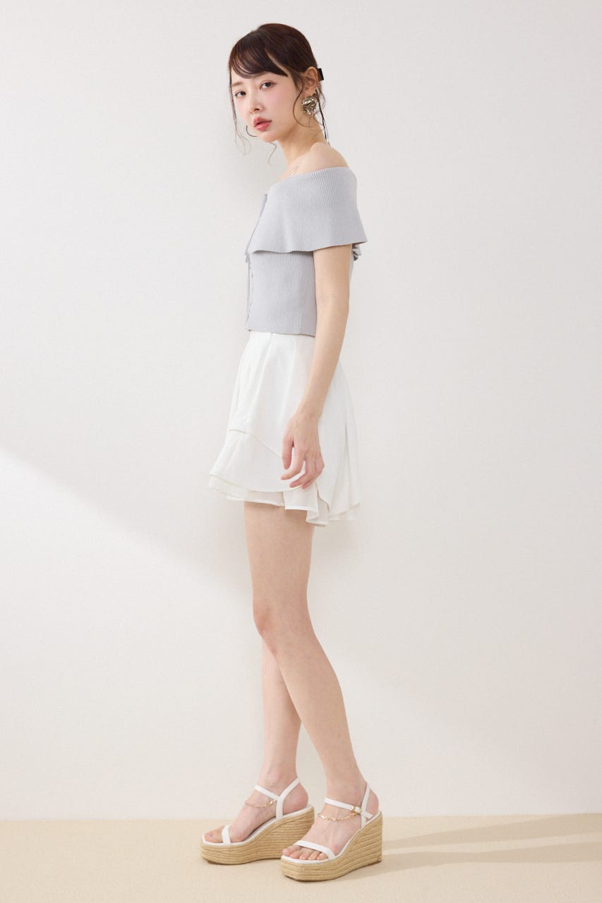 レースアップオフショルニットトップス L/BLU FREE