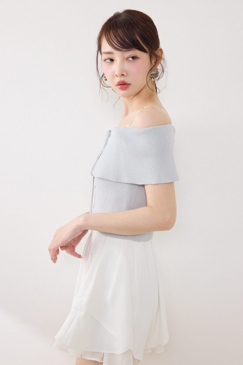 レースアップオフショルニットトップス L/BLU FREE