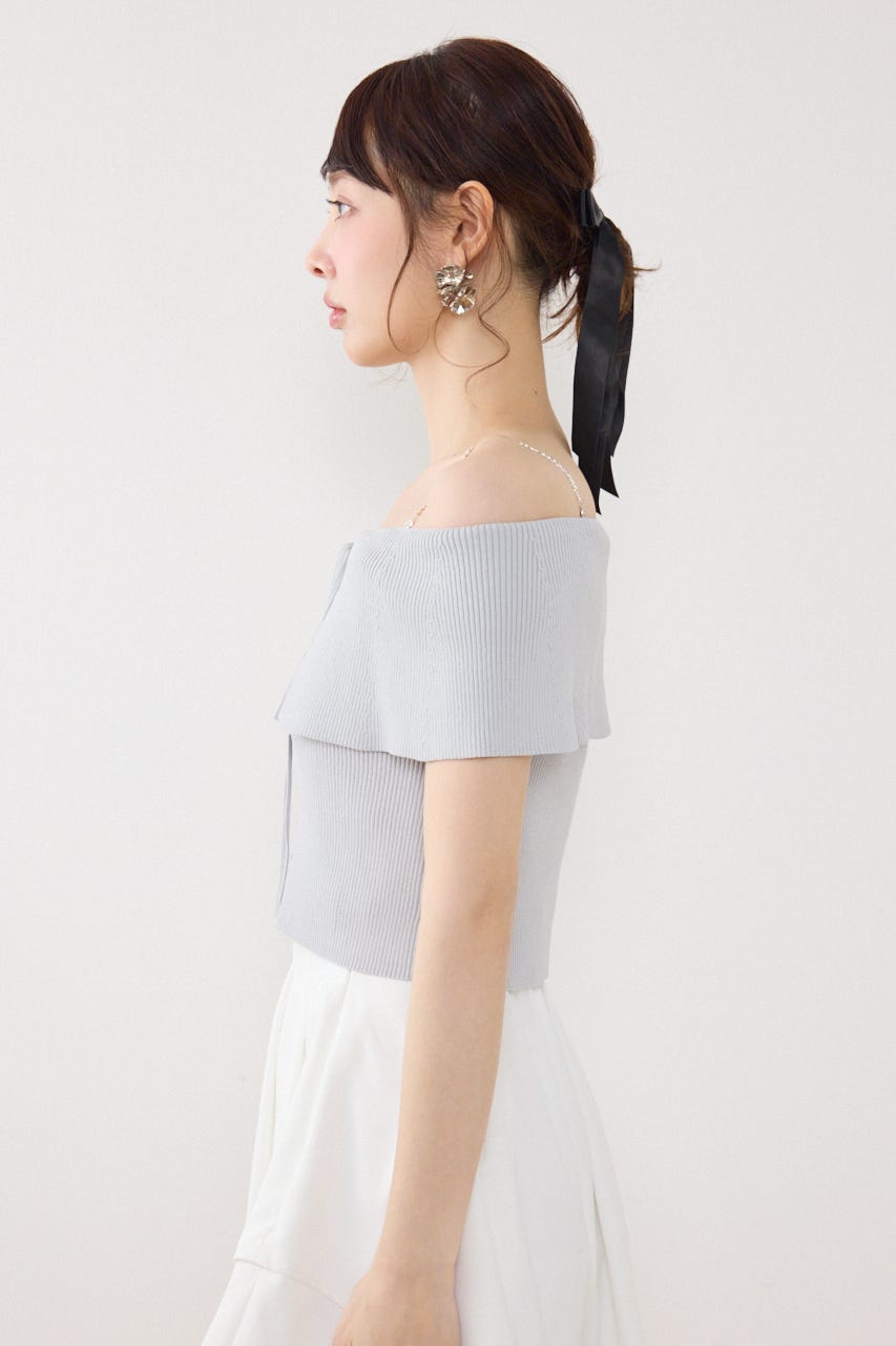 レースアップオフショルニットトップス L/BLU FREE