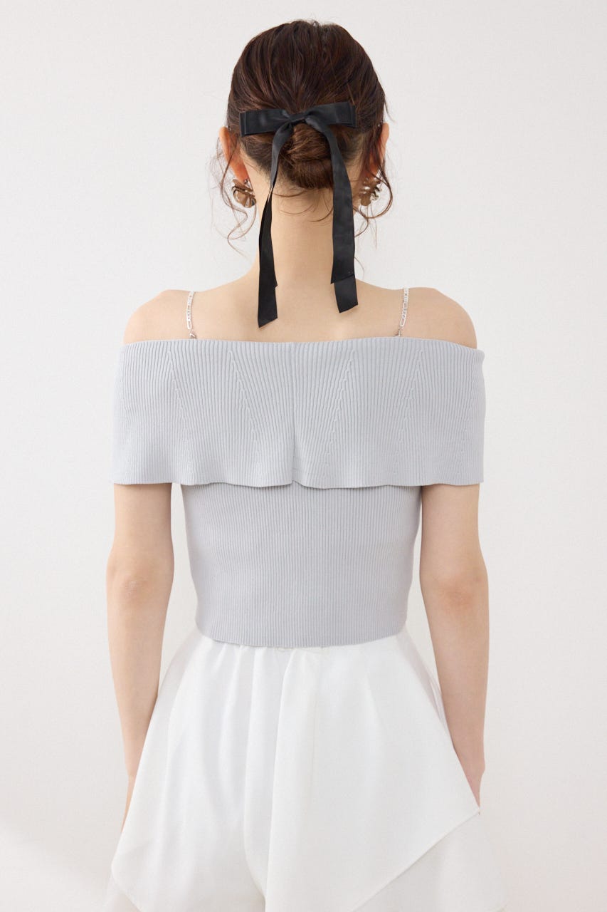 レースアップオフショルニットトップス L/BLU FREE