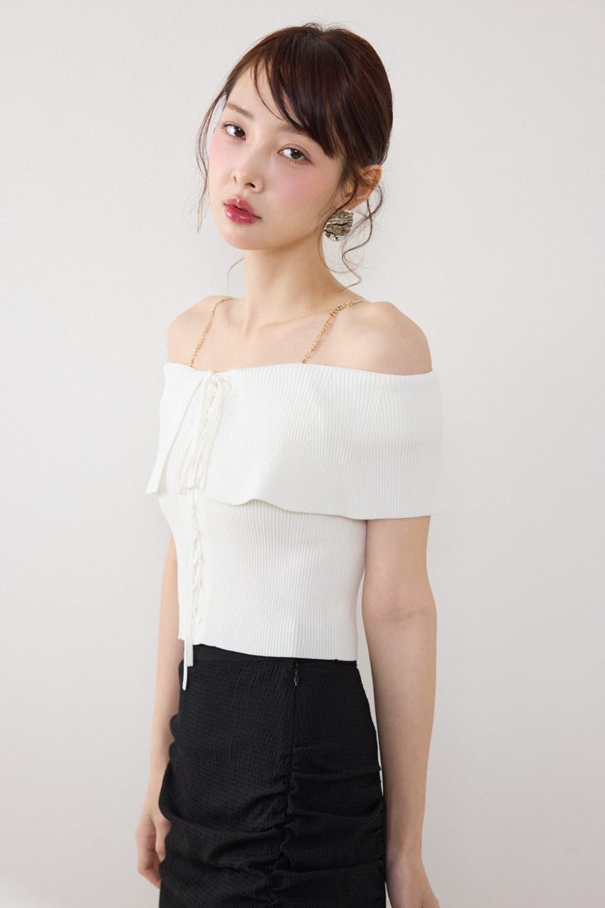 【GirlsAward着用アイテム】レースアップオフショルニットトップス WHT FREE