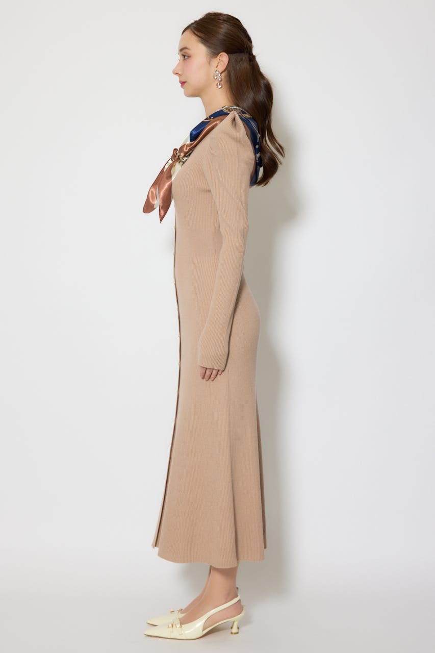 スカーフ付きマーメイドニットワンピース BEG FREE