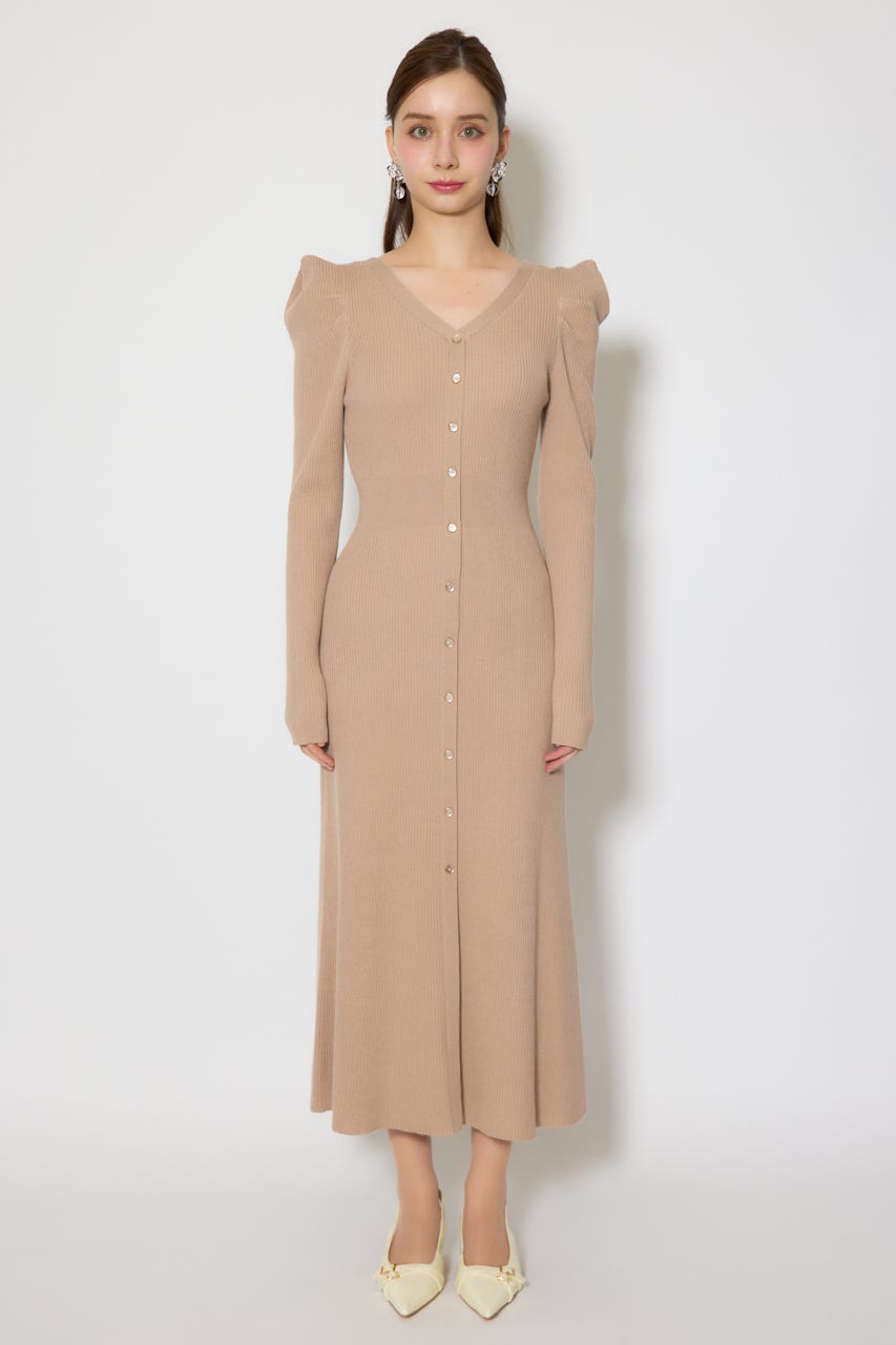 スカーフ付きマーメイドニットワンピース BEG FREE