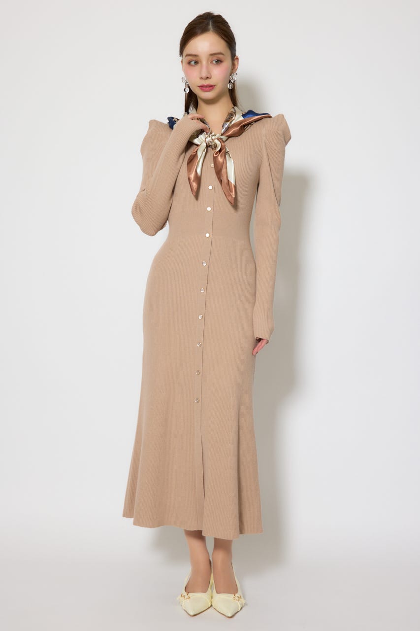 スカーフ付きマーメイドニットワンピース BEG FREE