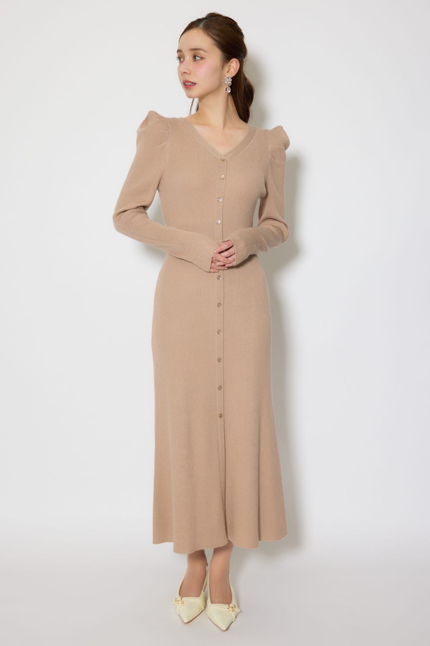 スカーフ付きマーメイドニットワンピース BEG FREE