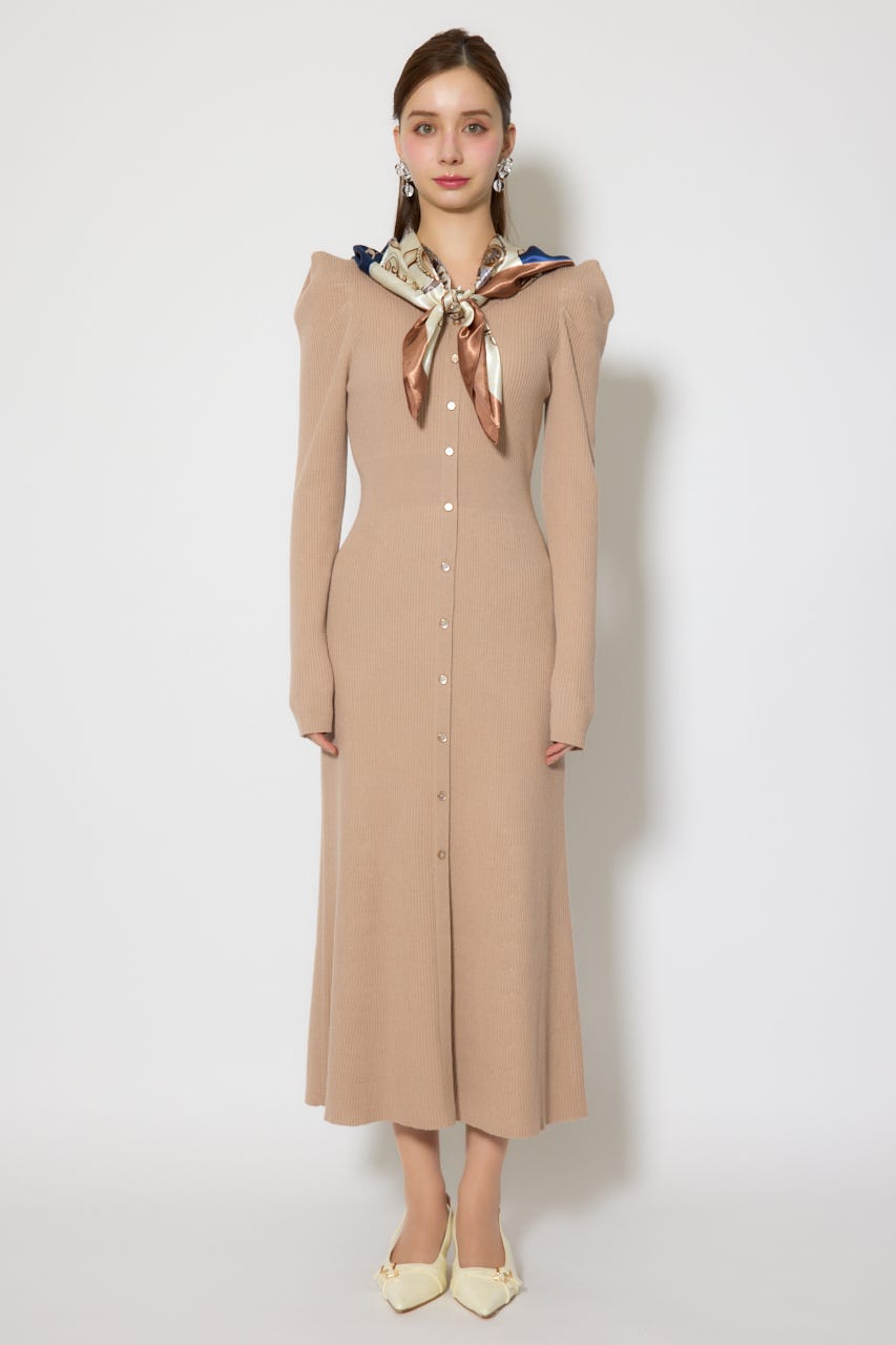 スカーフ付きマーメイドニットワンピース BEG FREE