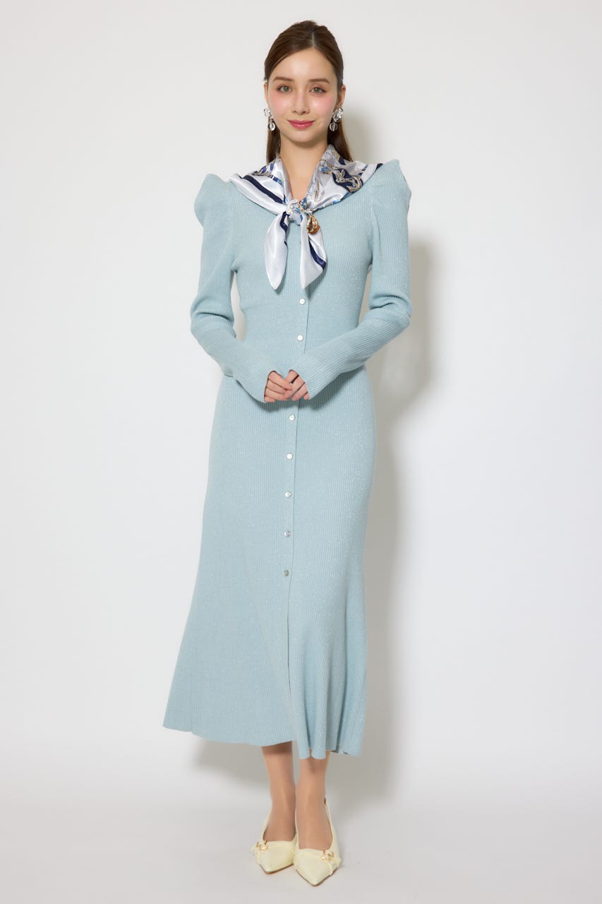 スカーフ付きマーメイドニットワンピース L/BLU FREE