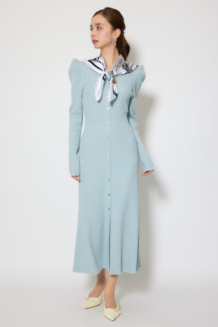 スカーフ付きマーメイドニットワンピース L/BLU FREE