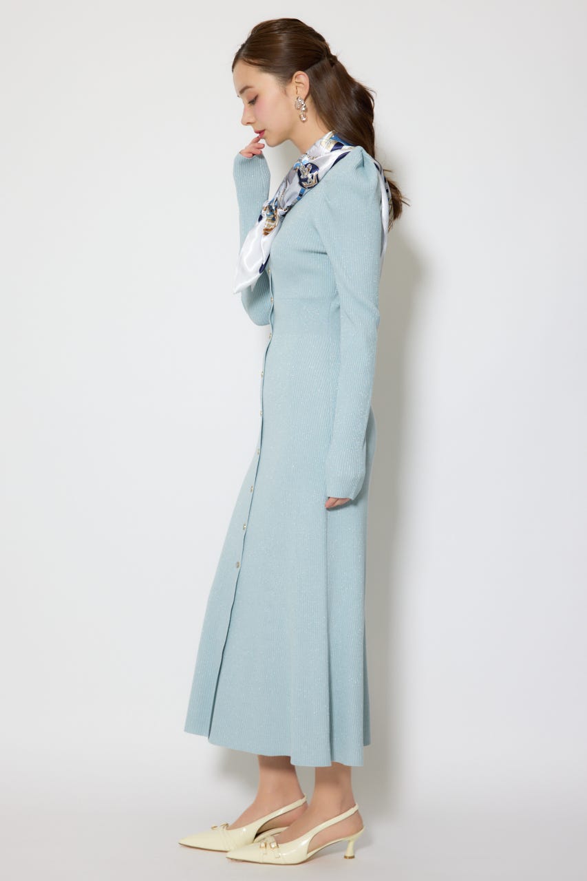 スカーフ付きマーメイドニットワンピース L/BLU FREE