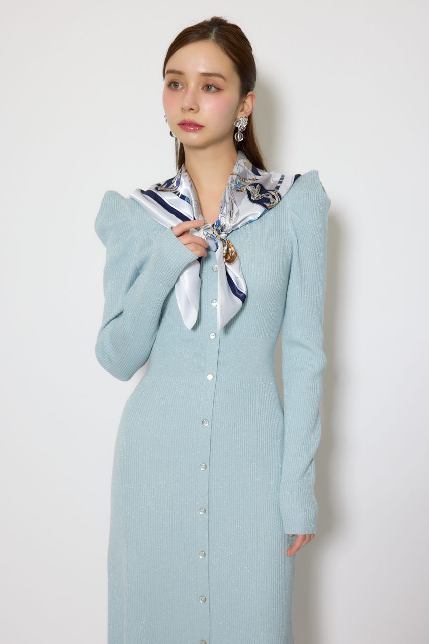 スカーフ付きマーメイドニットワンピース L/BLU FREE