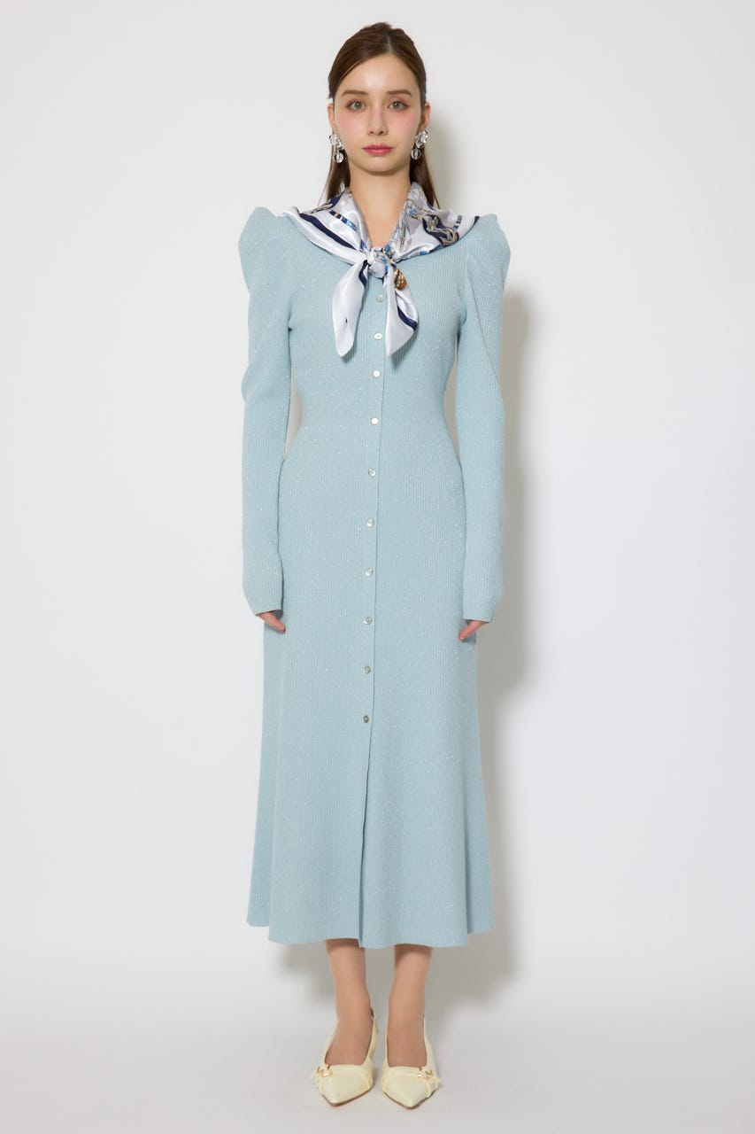 スカーフ付きマーメイドニットワンピース L/BLU FREE